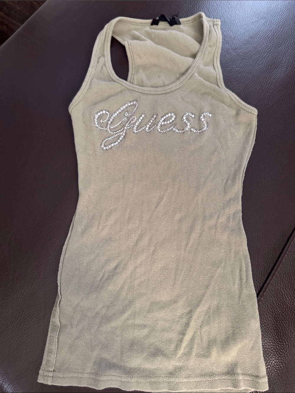 GUESS Olive Rhinestone Script Racerback Tank